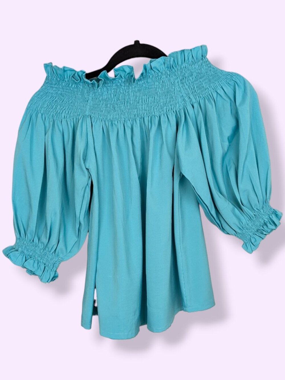 Light Blue Elastic Off-Shoulder Top - Picture 5 of 6